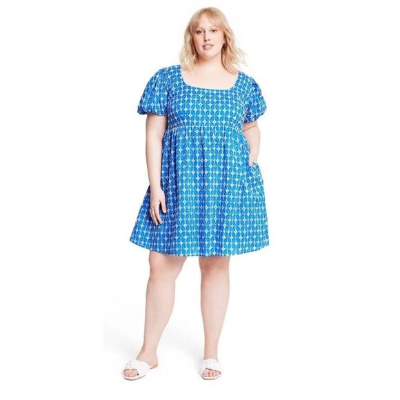 RHODE Dress Women's Eyelet Mini Pockets Embroidered Target Blue 1X Boho - Picture 1 of 8